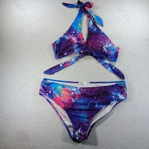 Nextmia Womens‎ Galaxy Print Bikini Set Purple XL Halter Two Piece Swimsuit